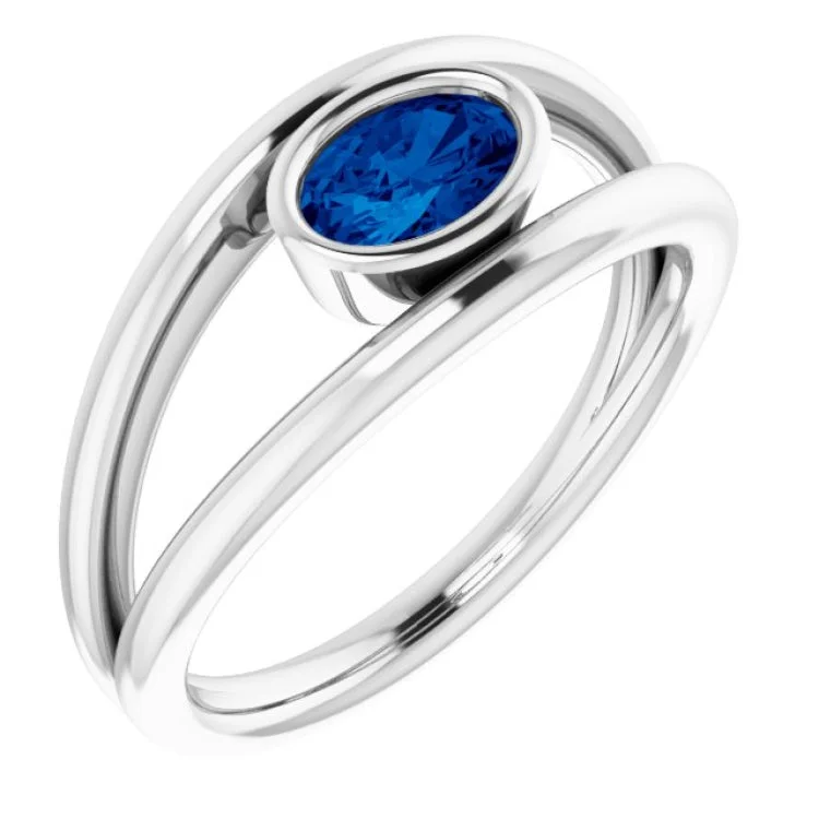 Ladies rings gothic style -14K White Natural Blue Sapphire Ring