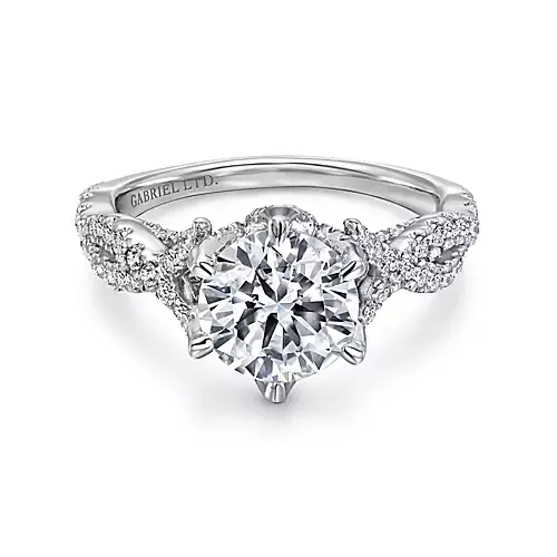 Ladies engagement rings side stones -Jacinta - 18K White Gold Round Diamond Engagement Ring