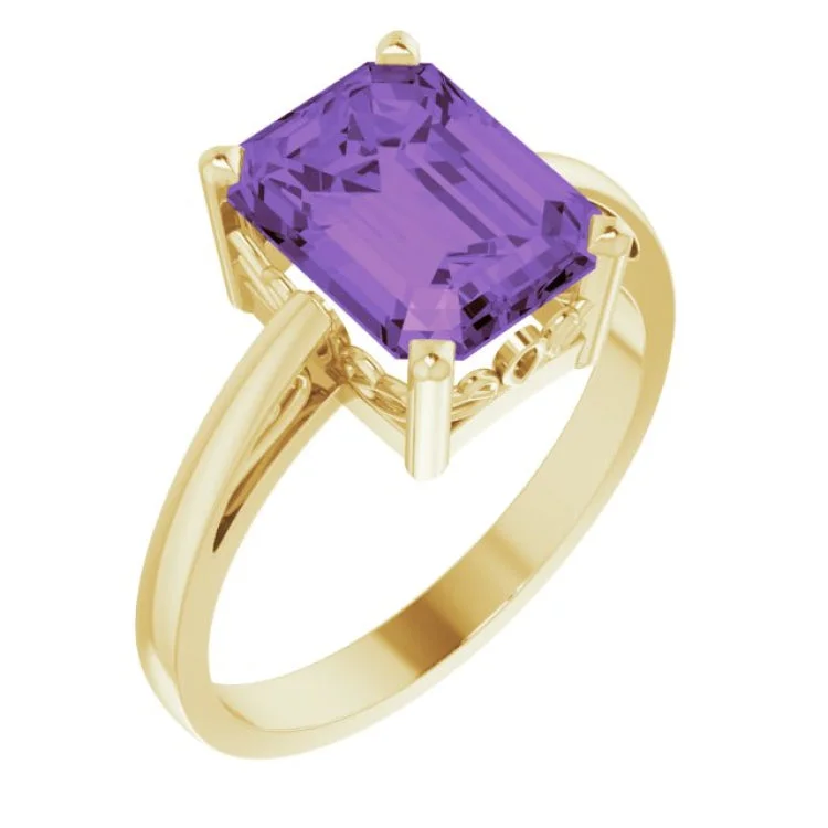 Ladies rings with diamonds -14K Yellow Natural Amethyst Scroll Setting® Ring