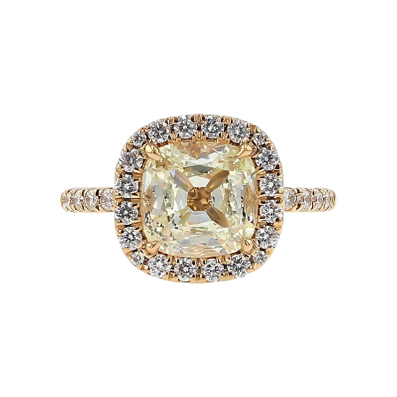 Ladies engagement rings local jeweler -18K Gold Cushion-cut Diamond Halo Engagement Ring