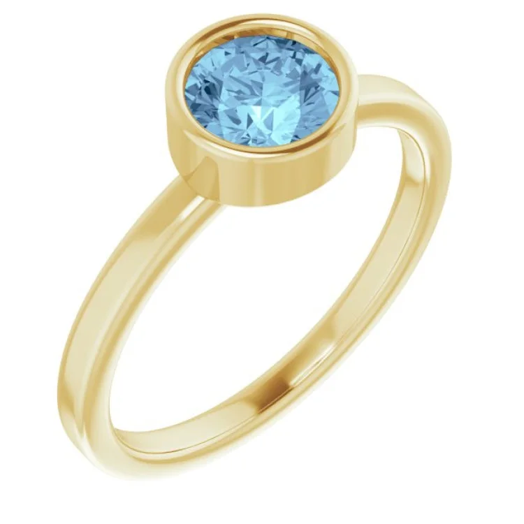 Ladies rings collector item -14K Yellow 6 mm Natural Aquamarine Ring