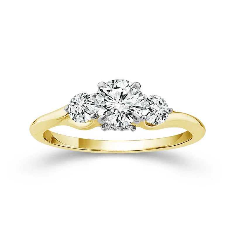 Ladies engagement rings floral detail -1 Ctw 3 Stone Lab Grown Diamond Engagement Ring in 10 Karat Yellow Gold