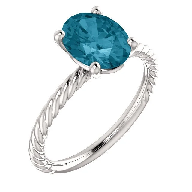 Ladies rings ship wheel -14KT GOLD 2.40 CT LONDON BLUE TOPAZ SOLITAIRE ROPE RING