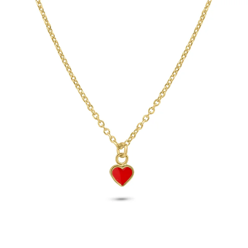 ladies necklaces tiffany-Gold Plated 925 Sterling Silver Rolo Adjustable Enamel Red Heart Necklace - ITN00169-GP