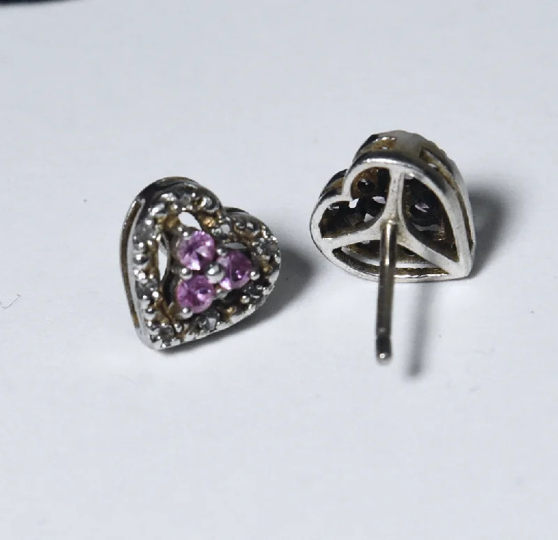 Ladies earrings classic elegance -Pink Sapphire and Topaz Sterling Silver Heart Stud Earrings