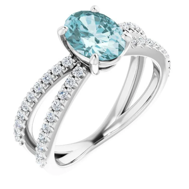 Ladies rings classic elegance -Platinum Natural Sky Blue Topaz & 1/3 CTW Natural Diamond Ring