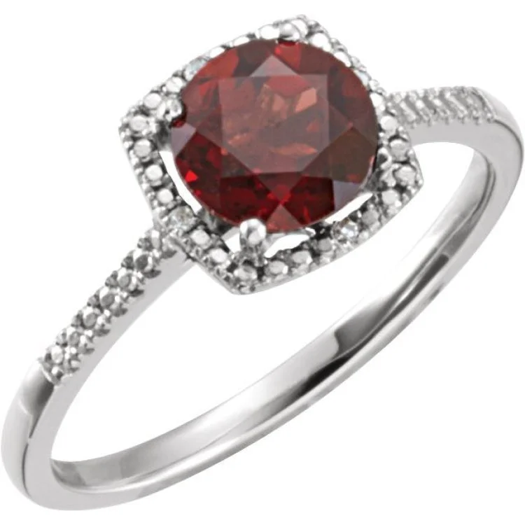 Ladies rings luxury brand -Sterling Silver Natural Mozambique Garnet & .01 CTW Natural Diamond Ring