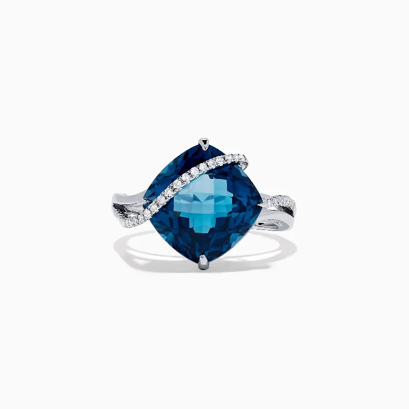 Ladies rings rainbow stones -Ocean Bleu 14K White Gold London Blue Topaz & Diamond Ring