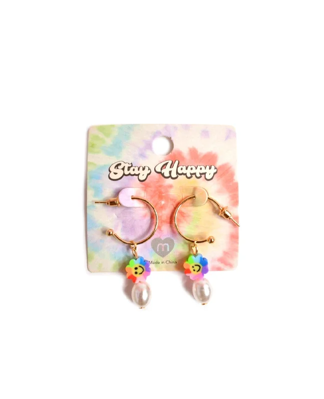 Ladies earrings sunset colors -Stay Happy Flower Earrings