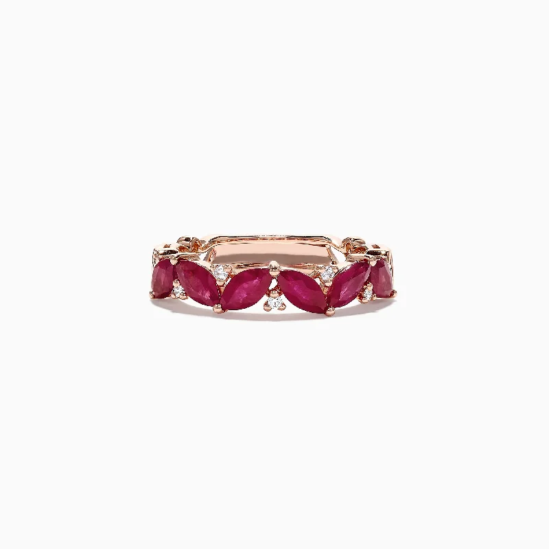 Ladies rings birthday gift -Ruby Royale 14K Rose Gold Ruby and Diamond Ring, 2.04 TCW