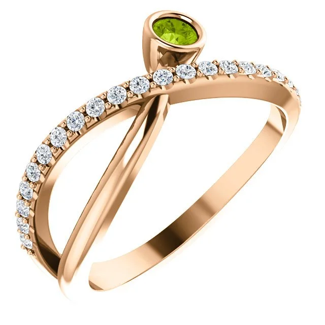 Ladies rings veteran gift -14KT Gold .13 CT Peridot & .20 CTW Diamond Criss-Cross Bezel-Set Ring