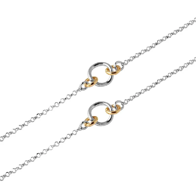 ladies necklaces modern twist-Silver 925 Chain Necklace with Interlocking Gold Plated Loops - ITN00118RH-GP