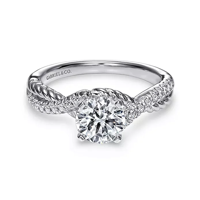 Ladies engagement rings marquise cut -Adrianna - 14K White Gold Round Twisted Diamond Engagement Ring