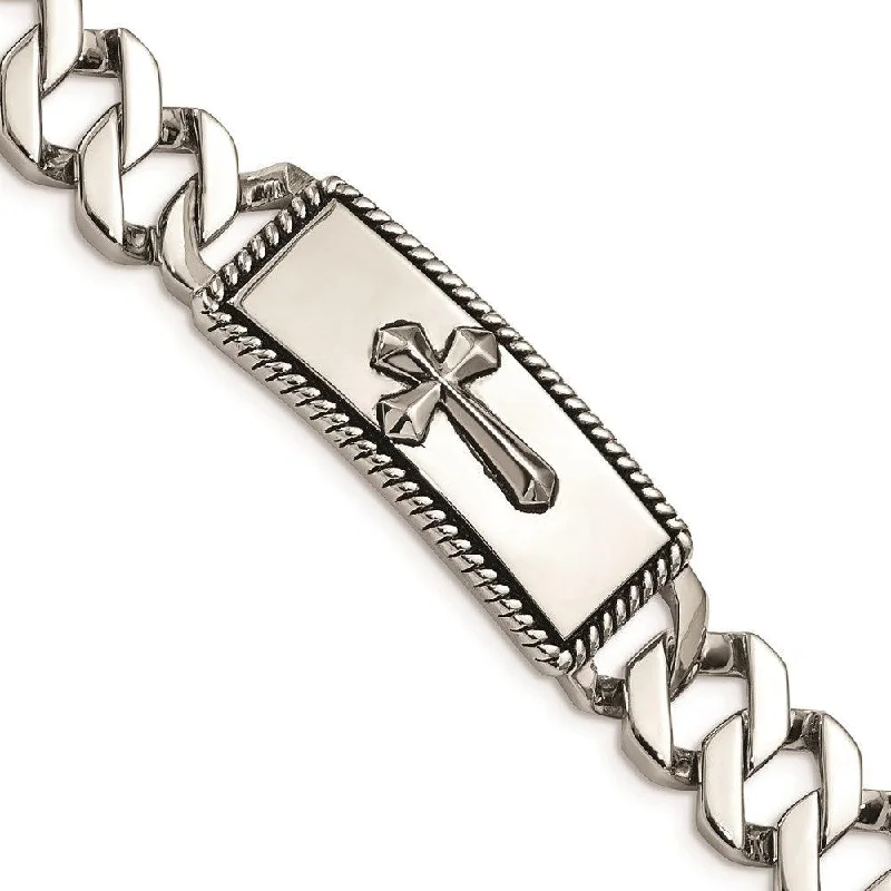 ladies bracelets presentation-Stainless Steel Polished and Antiqued Cross Bracelet