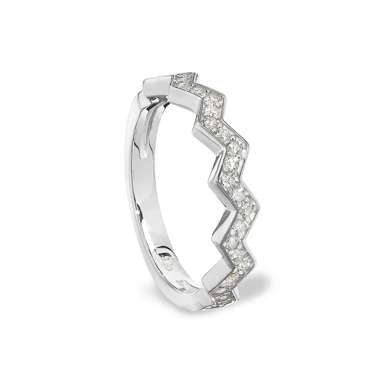 Ladies rings military tribute -Platinum Finish Sterling Silver Micropave Ups and Downs Ring with Simulated Diamonds