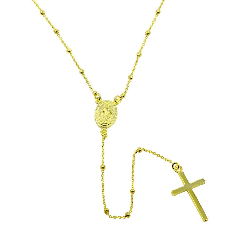 ladies necklaces swarovski-Gold Plated 925 Sterling Silver Rosary Beaded Necklace - DIN00095GP