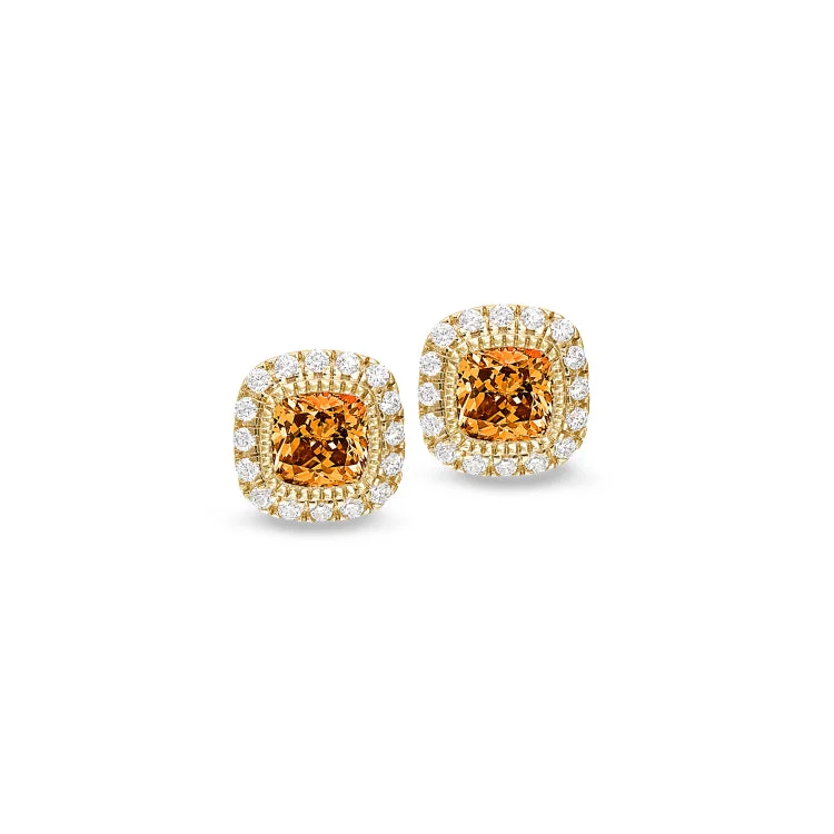 Ladies earrings nature inspired -Gold Finish Sterling Silver Micropave Simulated Citrine Earrings with Simulated Diamonds