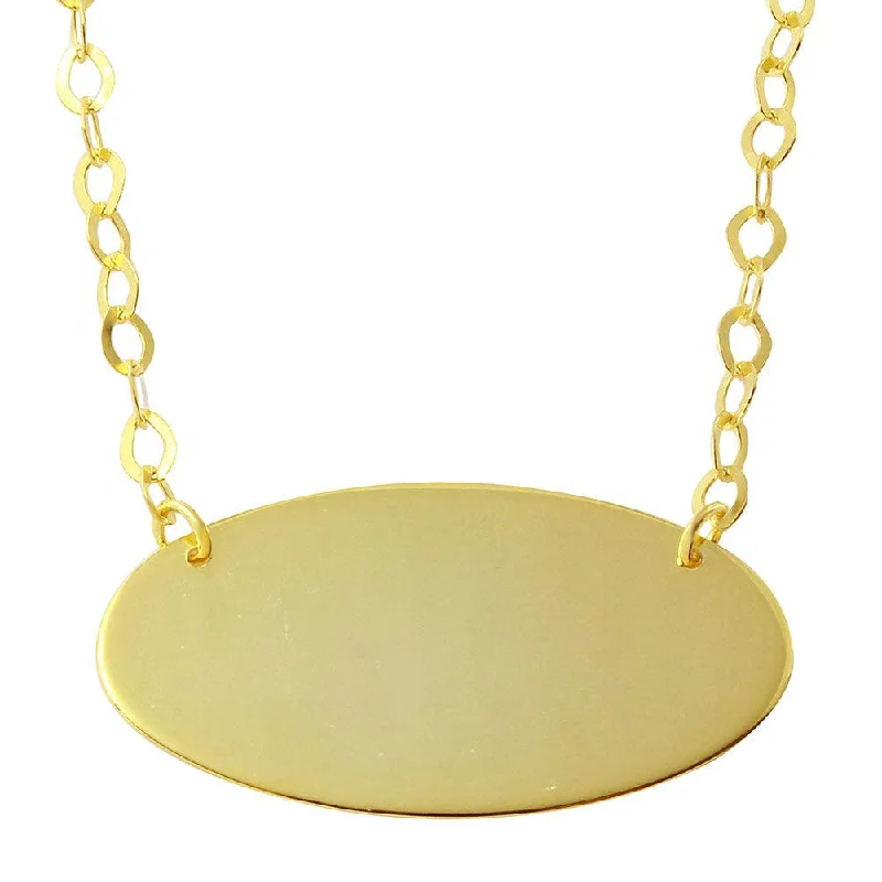 ladies necklaces wave-Silver 925 Gold Plated Large Oval Disc Necklace - DIN00033GP