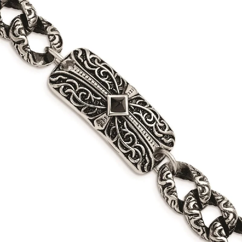 ladies bracelets popular-Stainless Steel Antiqued 9in Bracelet