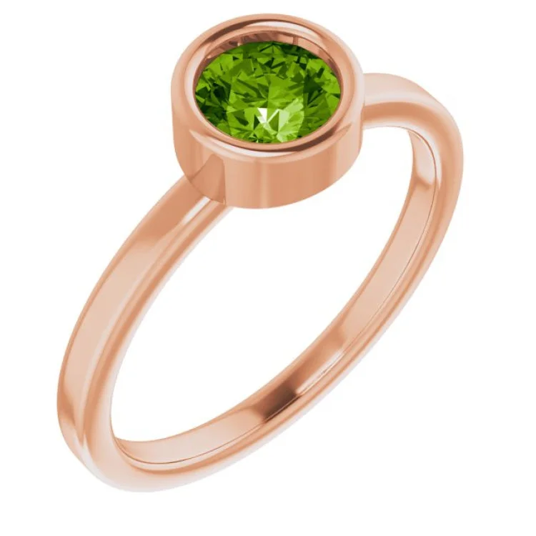 Ladies rings mystic charm -14K Rose 5.5 mm Natural Peridot Ring