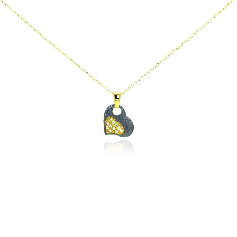 ladies necklaces cross-Clearance-Silver 925 Gold Plated and Matte Black Rhodium Finish Clear CZ Heart Pendant Necklace - STP00984