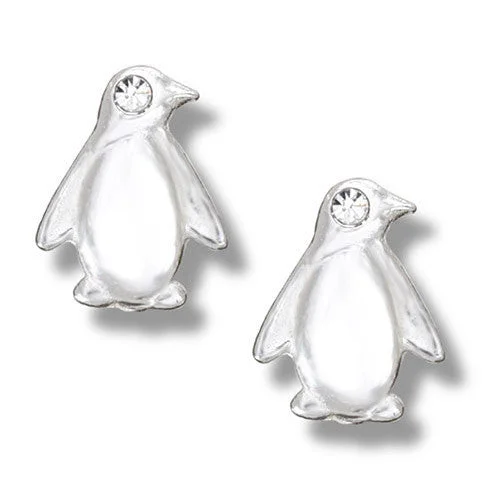 Ladies earrings indian style -Sterling Silver & Crystal Eyes Penguin Stud Earrings ( 1/2 inch)