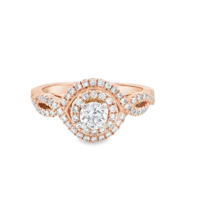 Ladies engagement rings emerald halo -Rose Gold Twist Halo 1CTW Diamond Engagement Ring