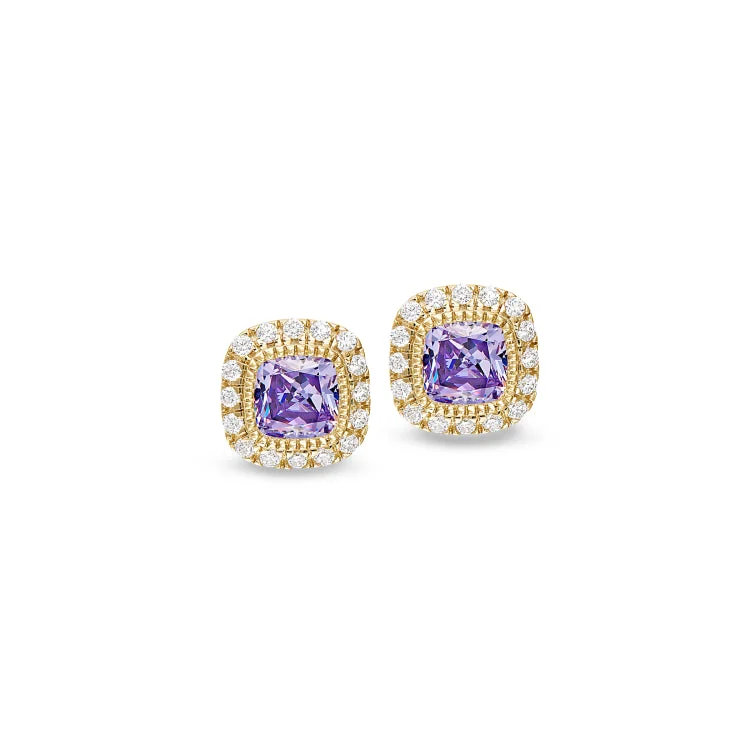 Ladies earrings evening wear -Gold Finish Sterling Silver Micropave Simulated Light Amethyst Earrings with Simulated Diamonds