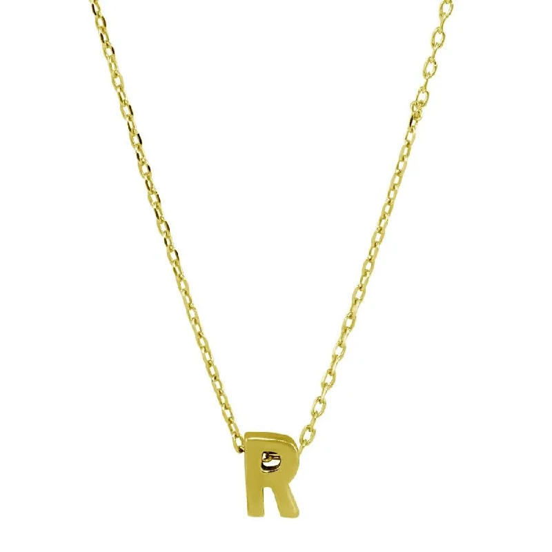 ladies necklaces outdoor-Gold Plated 925 Sterling Silver Small Initial R Necklace - JCP00001GP-R