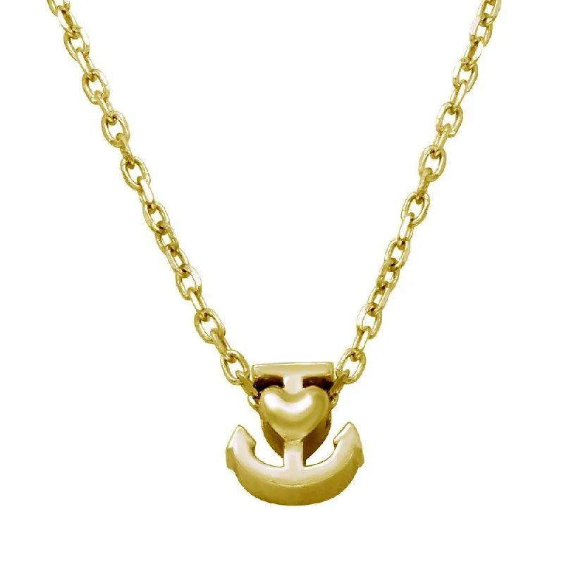 ladies necklaces winter-Gold Plated 925 Sterling Silver Mini Anchor Pendant Necklace - JCP00005GP