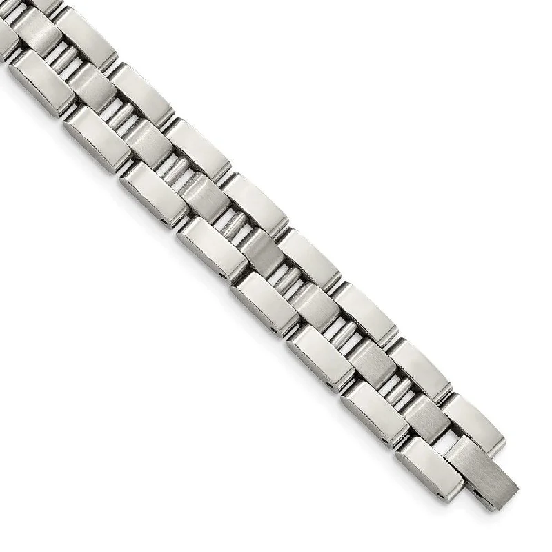 ladies bracelets astrology-Stainless Steel Brushed and Polished 8.25in Bracelet