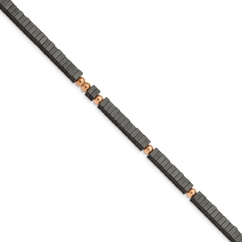 ladies bracelets kay-Stainless Steel Polished Rose IP w/Hematite 7in w/1.25in ext Bracelet