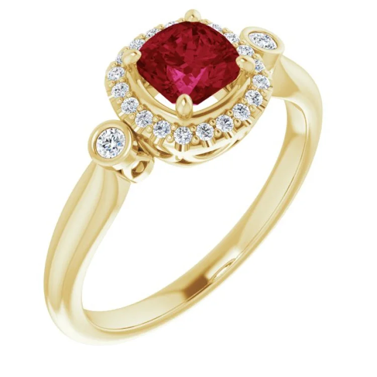 Ladies rings mixed metals -14K Yellow Lab-Grown Ruby & 1/6 CTW Natural Diamond Ring