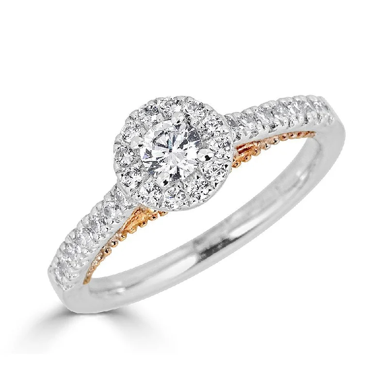 Ladies rings for teens -JULEVE 14KT TWO-TONE .50 CTW DIAMOND ROUND HALO CATHEDRAL RING