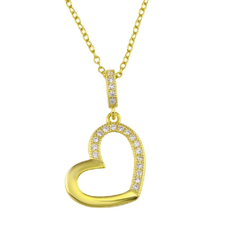 ladies necklaces white gold-Gold Plated 925 Sterling Silver Open Heart Necklace with CZ - STP01352GP