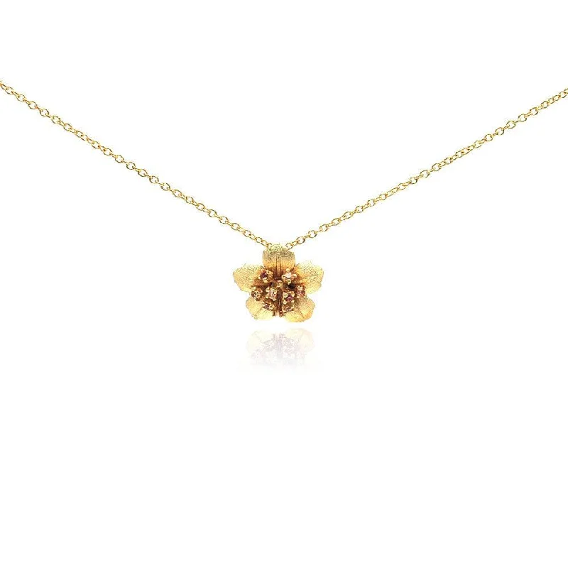 ladies necklaces tiffany-Silver 925 Gold Plated Flower CZ Necklace - BGP00188