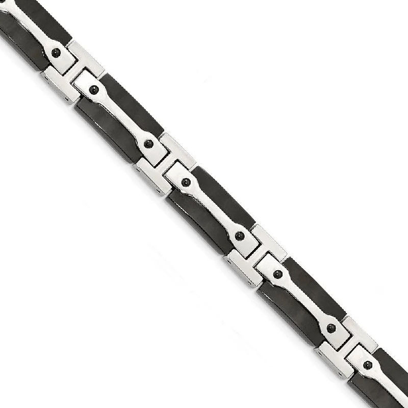 ladies bracelets butterfly-Stainless Steel Polished Black IP-plated 9 inch Bracelet