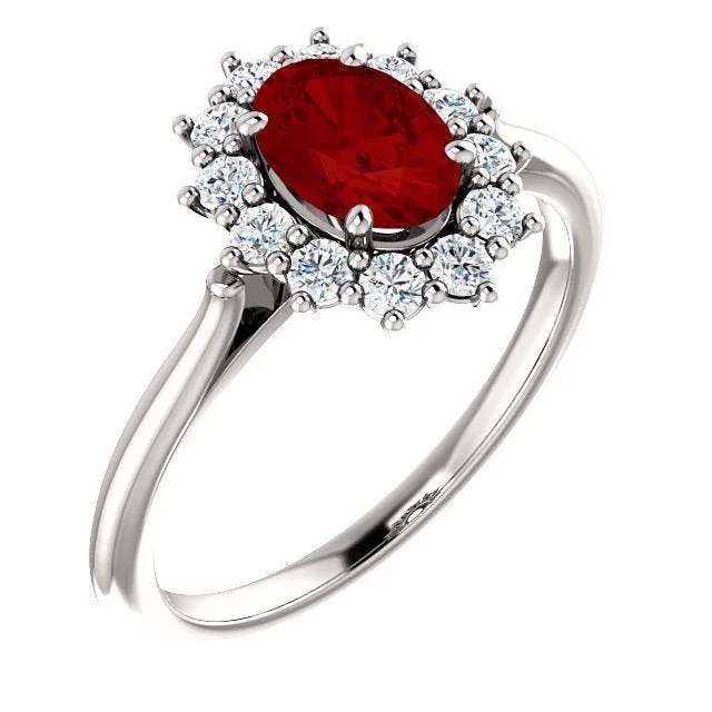 Ladies rings neon bright -14KT GOLD 1.10 CT RUBY & 0.30 CTW DIAMOND OVAL HALO RING