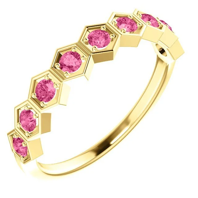 Ladies rings fairy tale -14KT GOLD 0.45 CTW PINK TOURMALINE HEXAGONAL STACKABLE RING