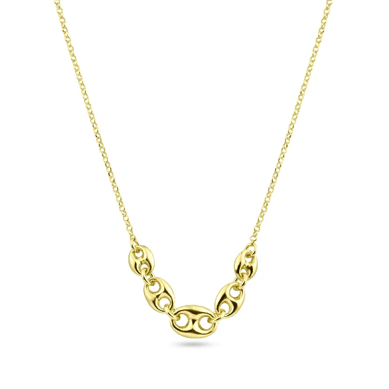 ladies necklaces valentine-Gold Plated 925 Sterling Silver Puffed Mariner Adjustable Link Necklace - ITN00156-GP