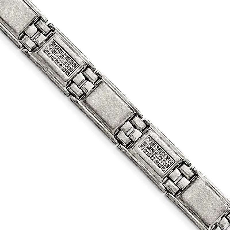 ladies bracelets zodiac-Stainless Steel Polished/Matte 3/4ct tw. Diamond Bracelet