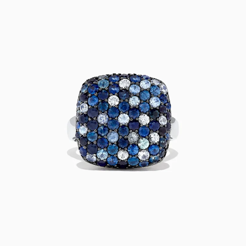 Ladies rings graduation gift -Splash Sterling Silver Blue Sapphire Square Ring, 3.22 TCW