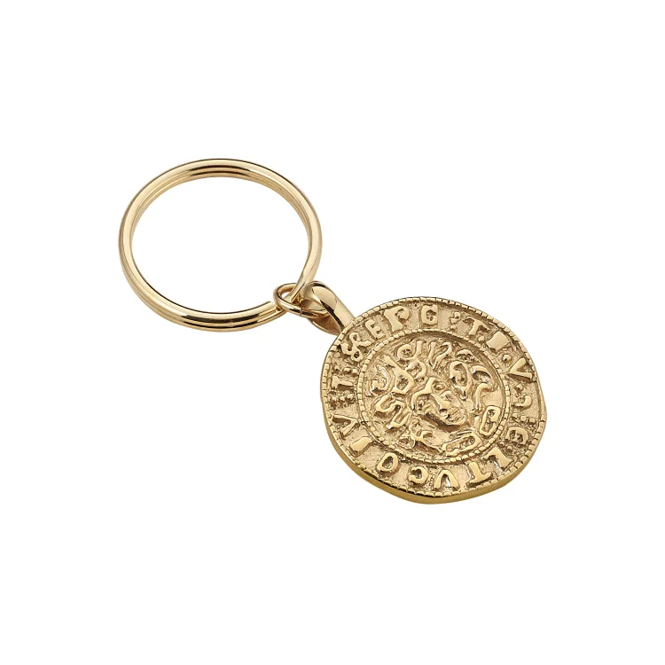 Ladies rings for engagement -Gold IP Finish Stainless Steel Coin Key Ring