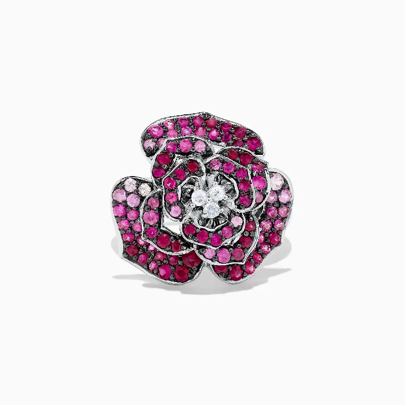 Ladies rings hypoallergenic material -Splash Sterling Silver Pink Sapphire and Ruby Flower Ring, 1.60 TCW