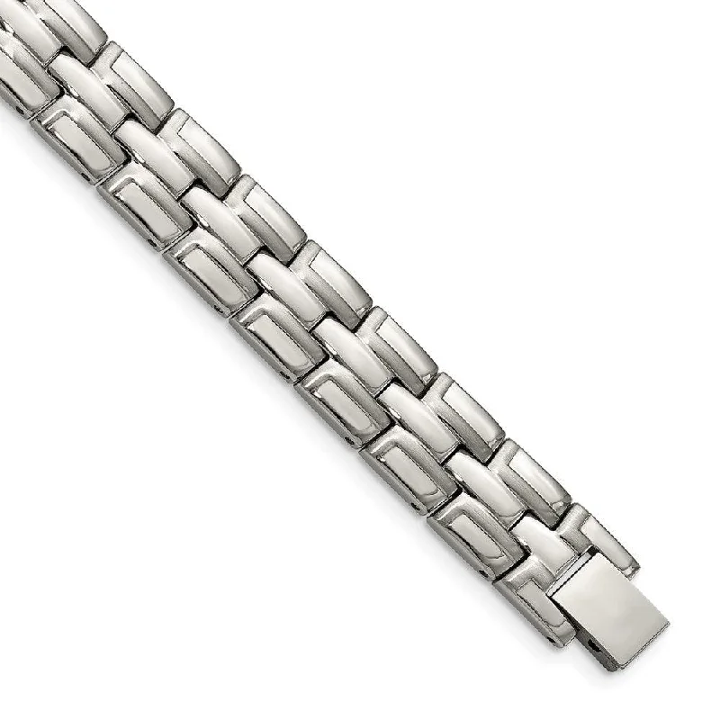 ladies bracelets premium quality-Stainless Steel Brushed and Polished 8.5in Link Bracelet