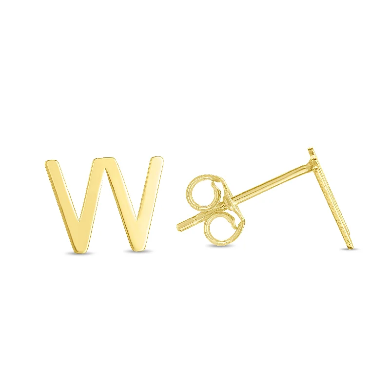 Ladies earrings for gifts -14K Gold Initial W Stud Earring