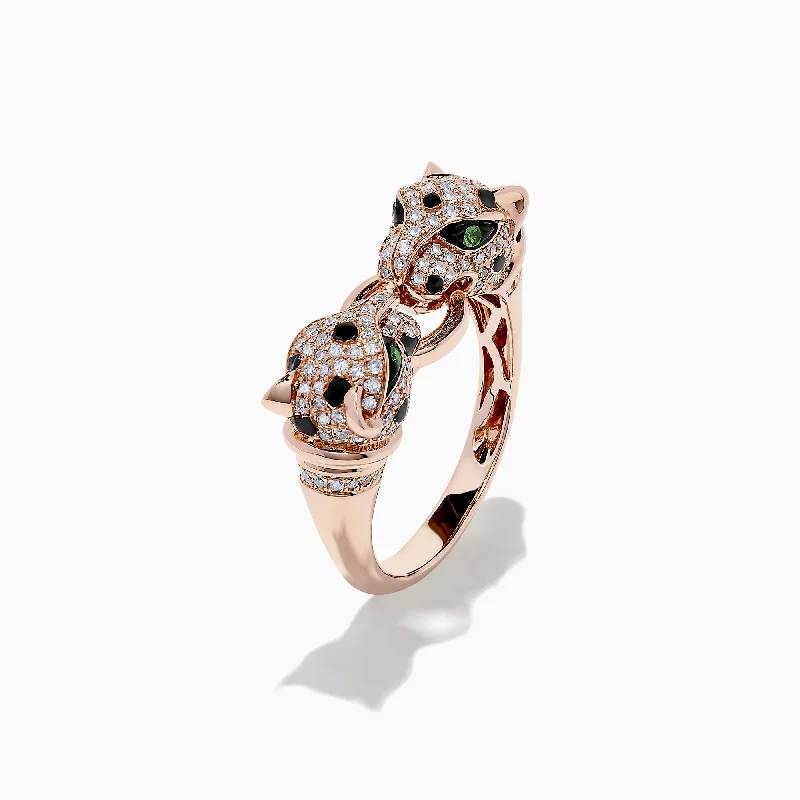 Ladies rings with zirconia -Signature 14K Rose Gold Diamond Panther Ring, 0.51 TCW