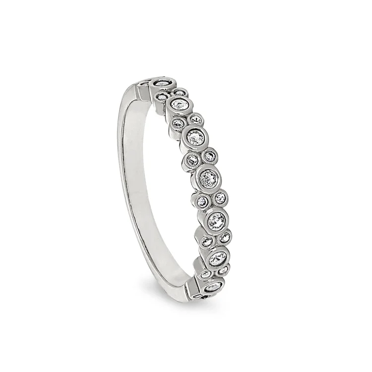 Ladies rings adventure vibe -Platinum Finish Sterling Silver Bubbles Ring with Simulated Diamonds