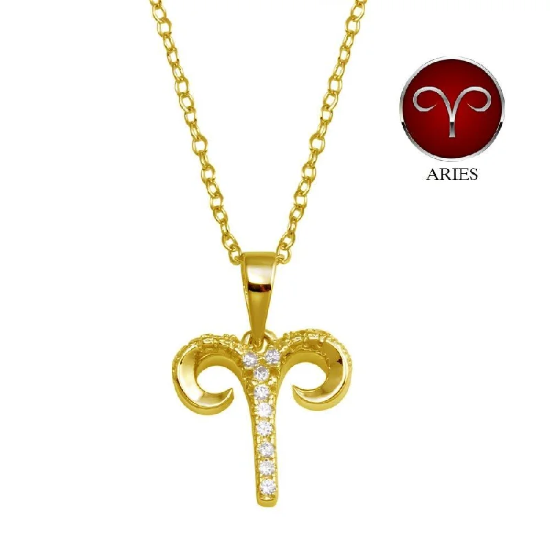 ladies necklaces bespoke-Gold Plated 925 Sterling Silver Aries CZ Zodiac Sign Necklace - BGP01333GP