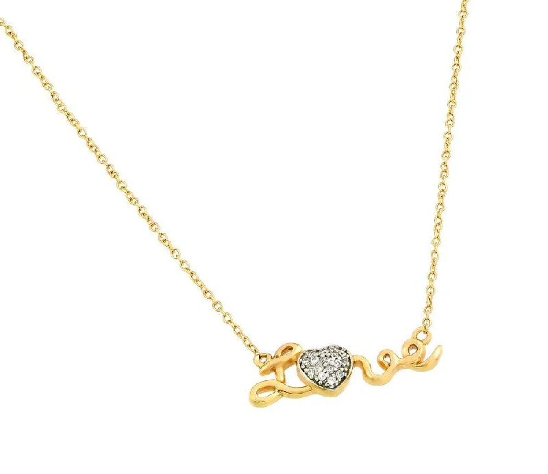 ladies necklaces elegant-Silver 925 Gold Plated Clear CZ Love Heart Pendant Necklace - STP01376GP